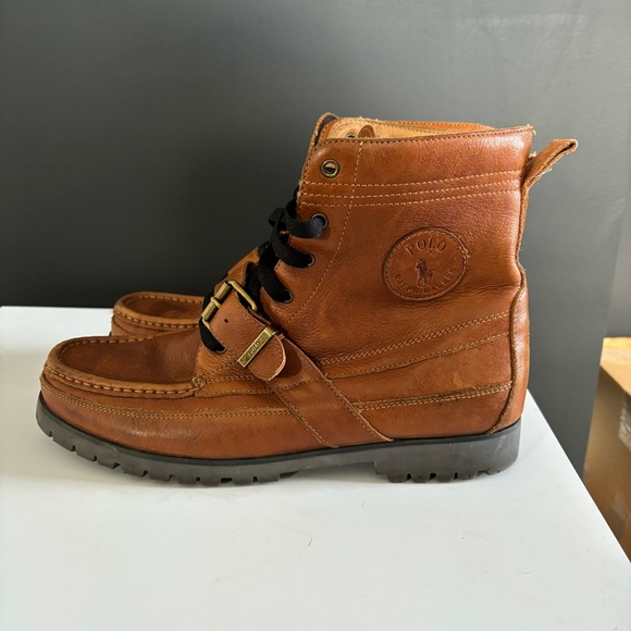 Polo Ralph Lauren Ranger Boots Tumbled Brown Leather Mens Size 11 - Picture 2 of 12
